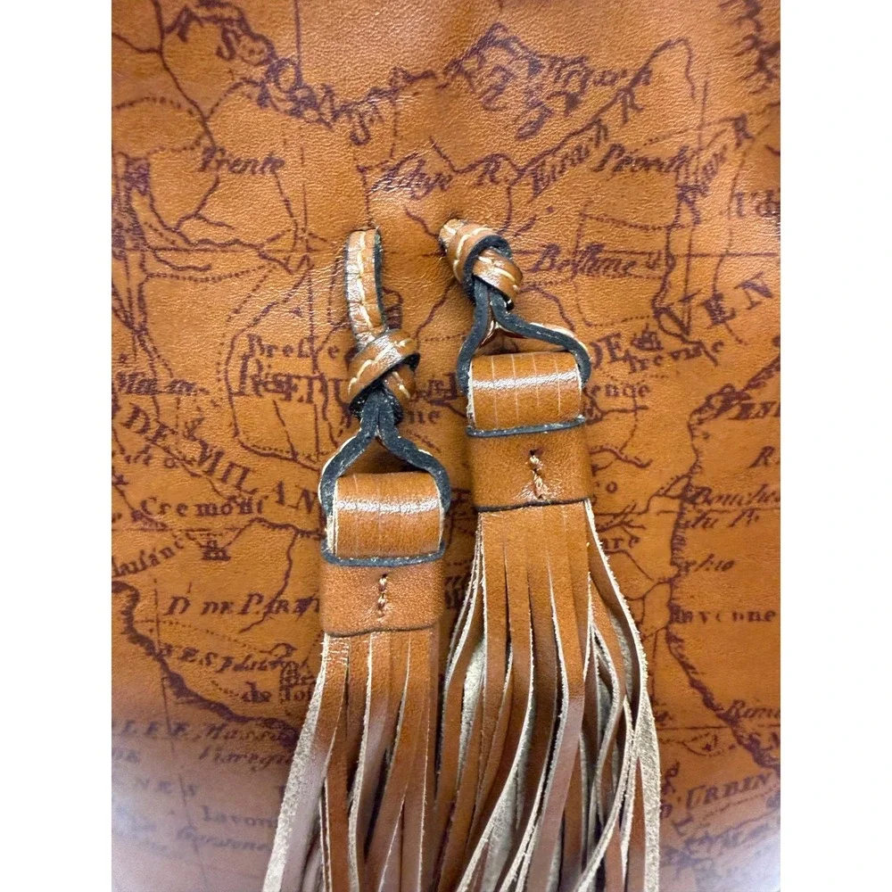 Patricia Nash Torresina Leather Bucket Crossbody Bag RIOT RUST MAP PRINT PURSE